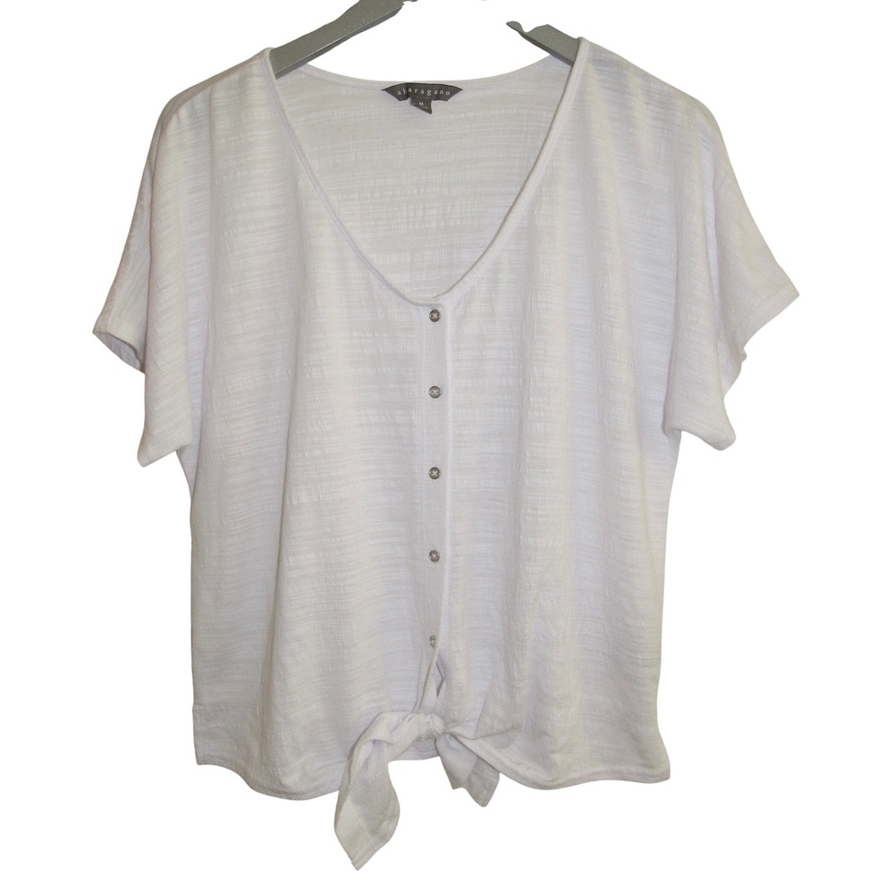 Sharagano Top Women's M White Button-Down Tie-Front Shirt‎